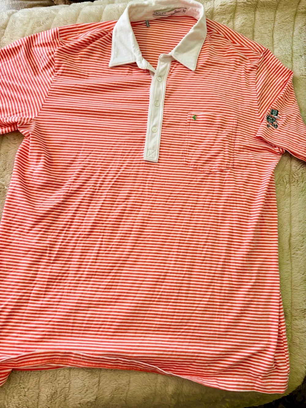 Criquet Coral and White Striped Polo Shirt